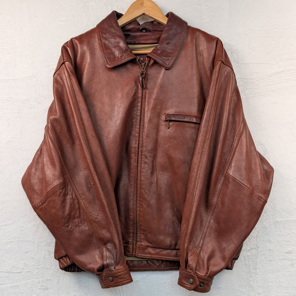 VTG Couture by J. Park Jacket Mens XL Brown Genuine Lamb Leather Bomber Boxy 90s